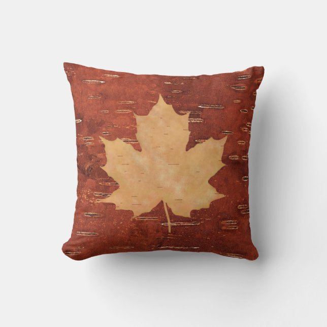 Maple Leaf On Inner Birch Bark Cushion (Front)