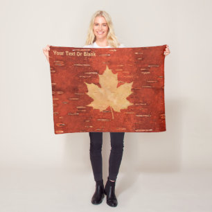 Maple Leaf On Inner Birch Bark Fleece Blanket