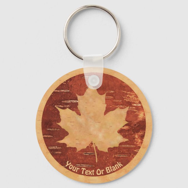 Maple Leaf On Inner Birch Bark Key Ring (Front)