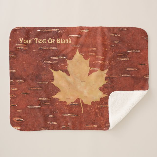 Maple Leaf On Inner Birch Bark Sherpa Blanket (Front (Horizontal))
