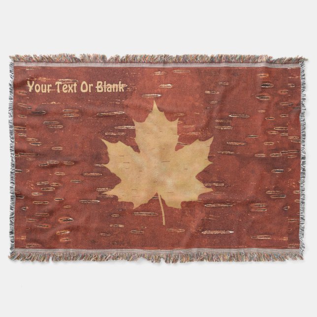 Maple Leaf On Inner Birch Bark Throw Blanket (Front)