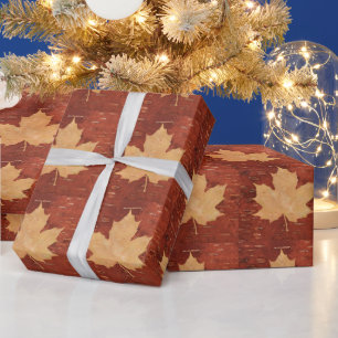 Maple Leaf On Inner Birch Bark Wrapping Paper