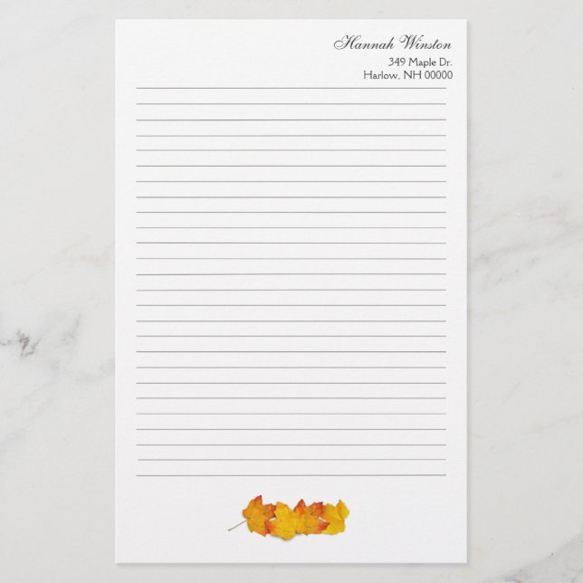 Maple Leaf Personalised Fall Theme Writing Paper (Front)