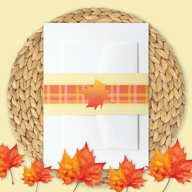 Maple Leaf Plaid Ribbon Wedding Invitation Belly Band (Creator Uploaded)