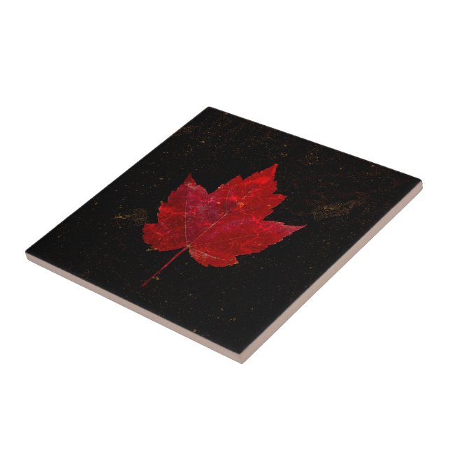 Maple Leaf Red Black Gold Country Fall Texture Ceramic Tile (Side)