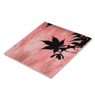 Maple Leaf Silhouette Red Marble Tile