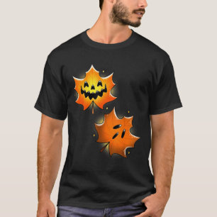 Maple Leaf Spooky Jack-O-Lantern Pumpkin Halloween T-Shirt