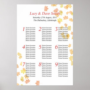 Maple Leaf Wedding Table Seating Plan Poster