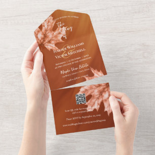 maple leaves accent burnt orange QR code All In One Invitation