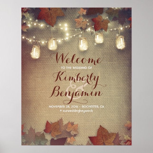 Maple Leaves and Mason Jars Wedding Welcome Sign (Front)
