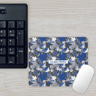 Maple Leaves - Blue on a Charcoal Background Mouse Pad