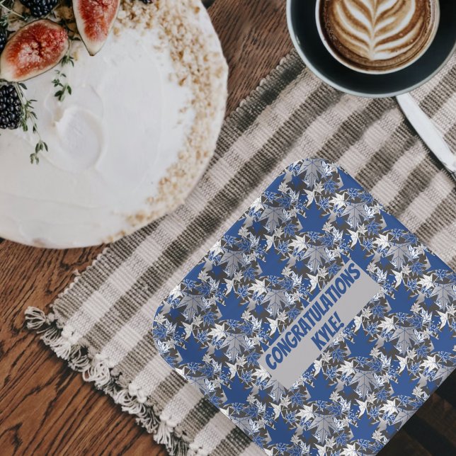 Maple Leaves Blue on a Charcoal Background  Paper Plate (Creator Uploaded)