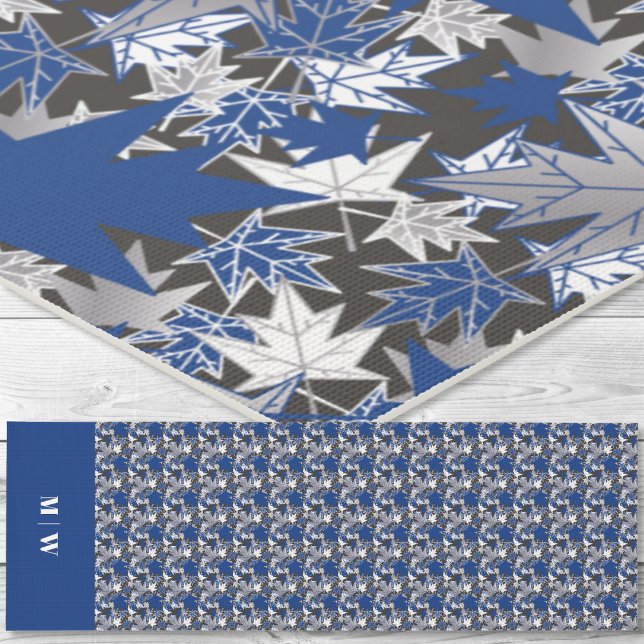 Maple Leaves Blue on a Charcoal Background Yoga Mat (Maple Leaves Blue on a Charcoal Background Yoga Mat)