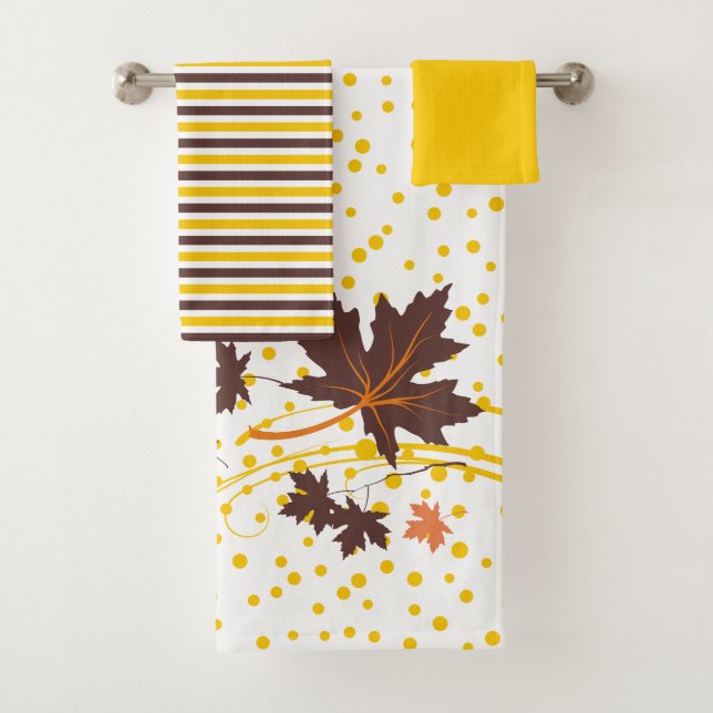 Maple leaves brown and yellow bathroom towel set (Insitu)