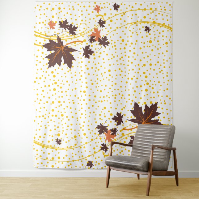 Maple leaves brown and yellow polka dots tapestry (In Situ)