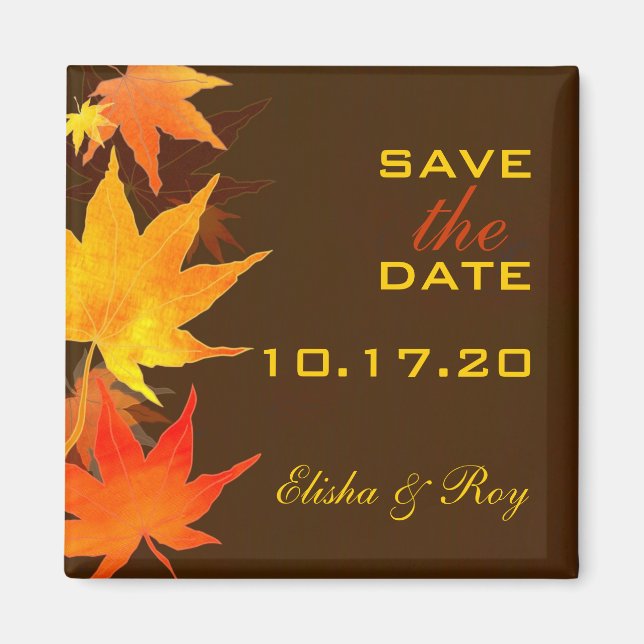 Maple Leaves Chocolate Brown Wedding Save the Date Magnet (Front)
