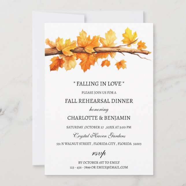 Maple Leaves Fall  Autumn Theme Rehearsal Dinner  Invitation (Front)