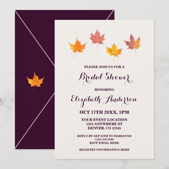 Maple Leaves Fall Bridal Shower Invitation (Front/Back)