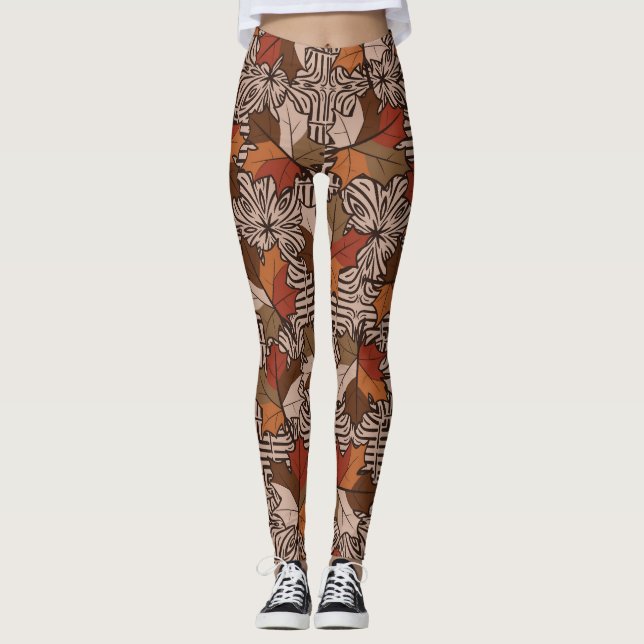 Maple Leaves Four-Finger Flower Pattern Leggings (Front)