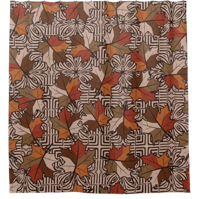 Maple Leaves Four-Finger Flower Pattern Shower Curtain (Front)