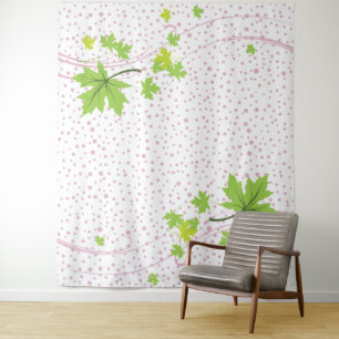 Maple leaves green and pink polka dots tapestry