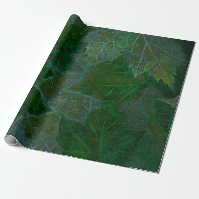 Maple Leaves Green Neon Summer Wrapping Paper (Unrolled)