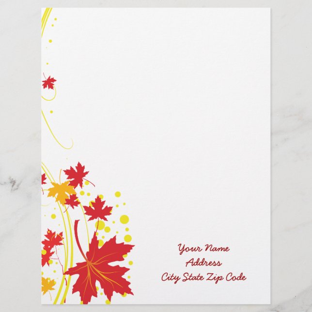 Maple leaves in fall colours custom letterhead (Front)