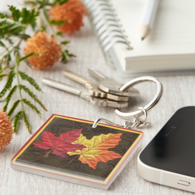 Maple Leaves in Fall Key Ring (Front Right)