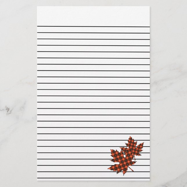 Maple Leaves in Red Plaid Lined Stationary Stationery (Front)