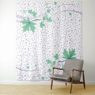 Maple leaves mint and lavender polka dots tapestry