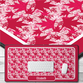 Maple Leaves on a Pink Background Desk Mat