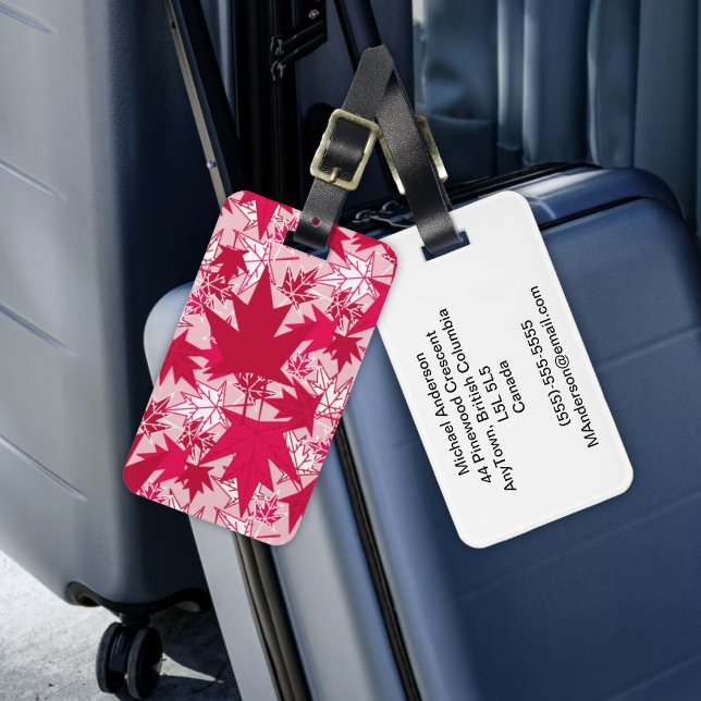 Maple Leaves on a Pink Background Luggage Tag (Maple Leaves on a Pink Background Luggage Tag by The Canadian Outpost Shop)