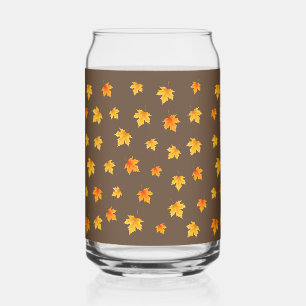 Maple leaves on Brown Background Can Glass