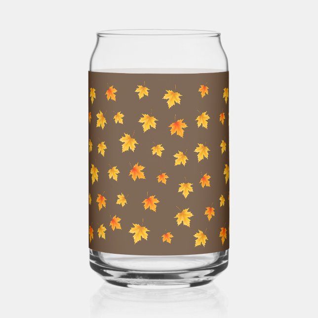  Maple leaves on Brown Background Can Glass (Front)