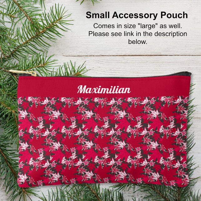 Maple Leaves on Charcoal - SMALL Accessory Pouch (Red and White Maple Leaves on Charcoal - SMALL Accessory Pouch by The Canadian Outpost shop)