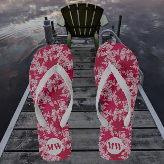 Maple Leaves on Pink Background Thongs