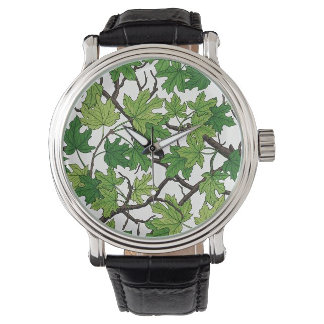 Maple leaves on white watch (Front)