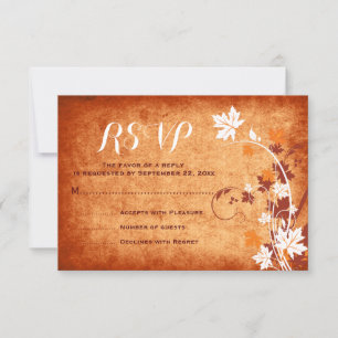 Maple leaves orange fall wedding RSVP reply Card