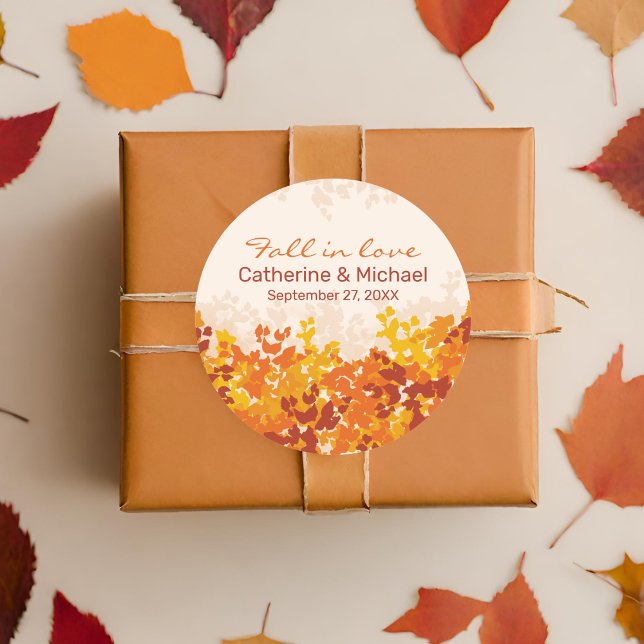 Maple Leaves Orange & Terracotta Autumn Wedding Classic Round Sticker (Creator Uploaded)