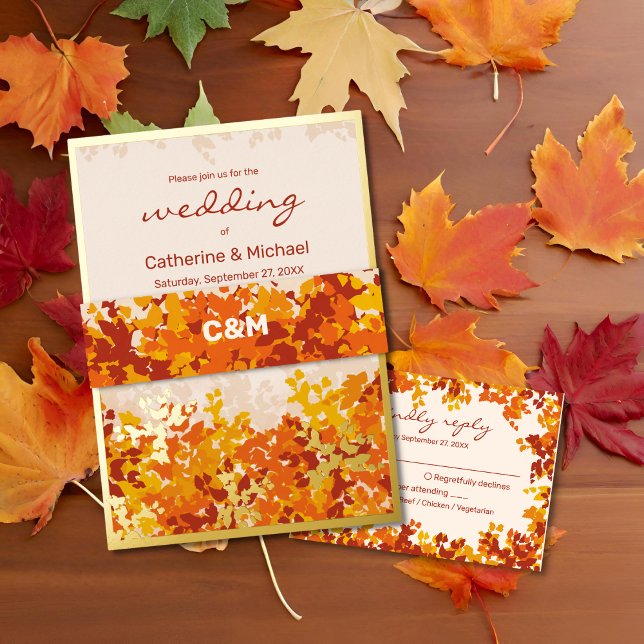 Maple Leaves Orange & Terracotta Autumn Wedding Invitation Belly Band (Creator Uploaded)