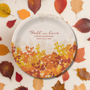 Maple Leaves Orange & Terracotta Autumn Wedding Paper Plate