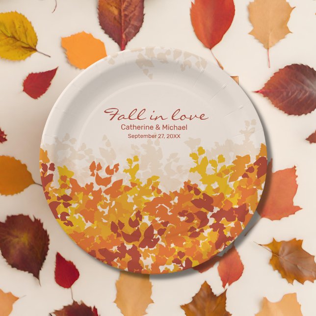 Maple Leaves Orange & Terracotta Autumn Wedding Paper Plate (Creator Uploaded)