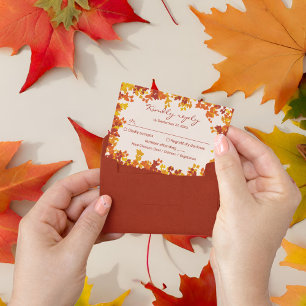 Maple Leaves Orange & Terracotta Autumn Wedding RSVP Card