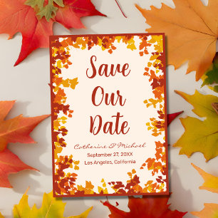 Maple Leaves Orange & Terracotta Autumn Wedding Save The Date