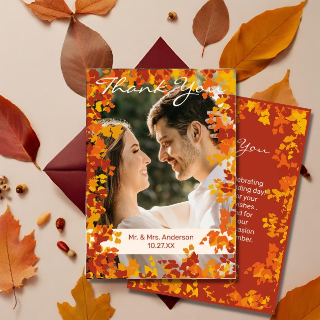 Maple Leaves Orange & Terracotta Autumn Wedding Thank You Card (Creator Uploaded)