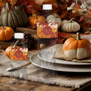 Maple Leaves Orange & Terracotta Autumn Wedding Water Bottle Label