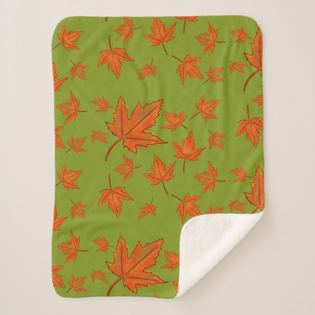 Maple Leaves Pattern Sherpa Blanket (Front)