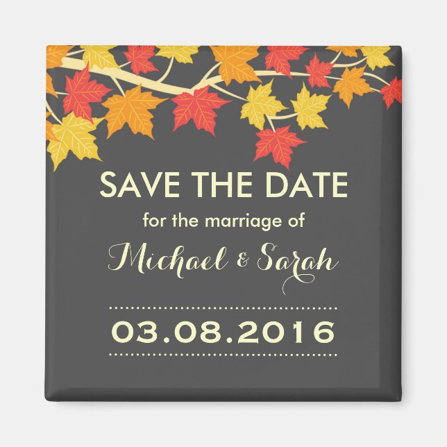 Maple Leaves Save The Date Autumn Wedding Magnet (Front)