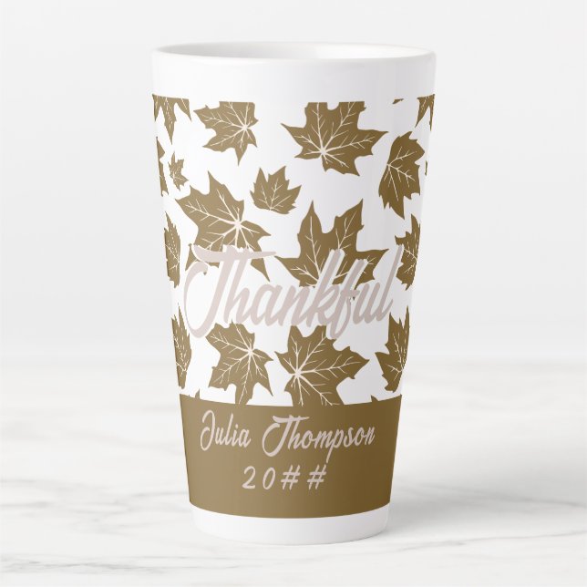 Maple Leaves Thankful Thanksgiving Brunch Dinner Latte Mug (Front)