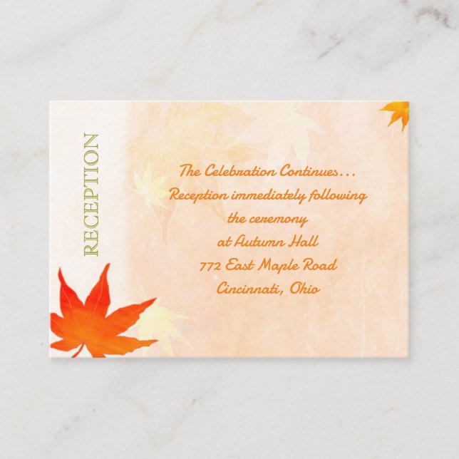 Maple Leaves Wedding Reception Enclosure Card (Front)